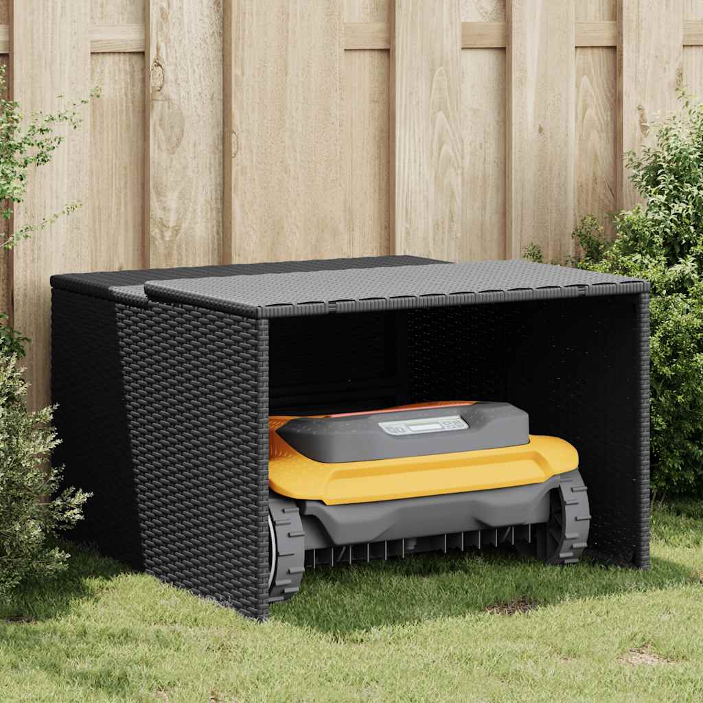 Robot Mower Garage 86x90x52/57 Poly Rattan Black