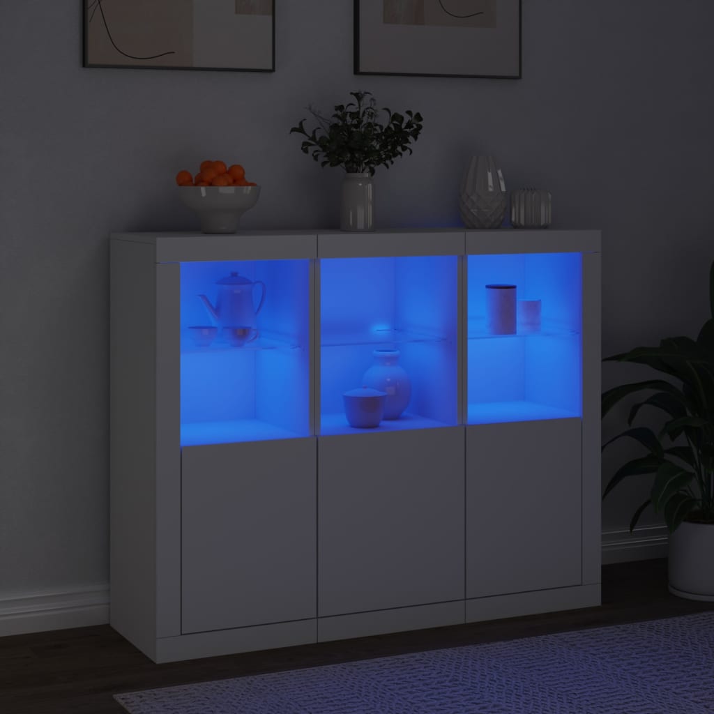 Sideboards with LED Lights 3 pcs Engineered Wood White