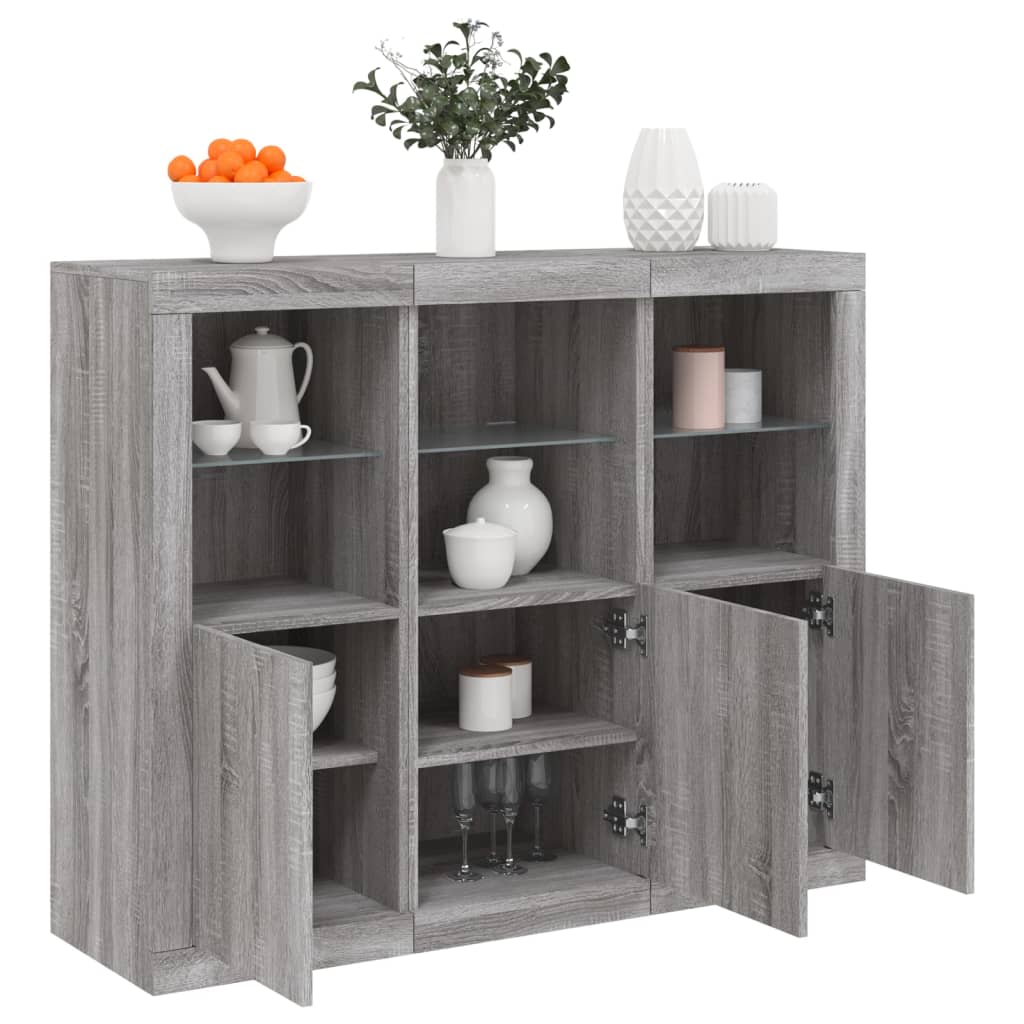 Sideboards with LED Lights 3 pcs Engineered Wood Grey sonoma