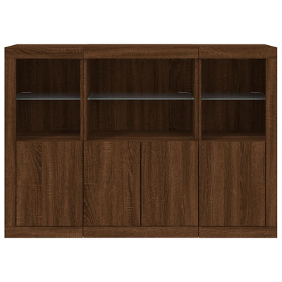 Sideboards with LED Lights 3 pcs Brown Oak Engineered Wood