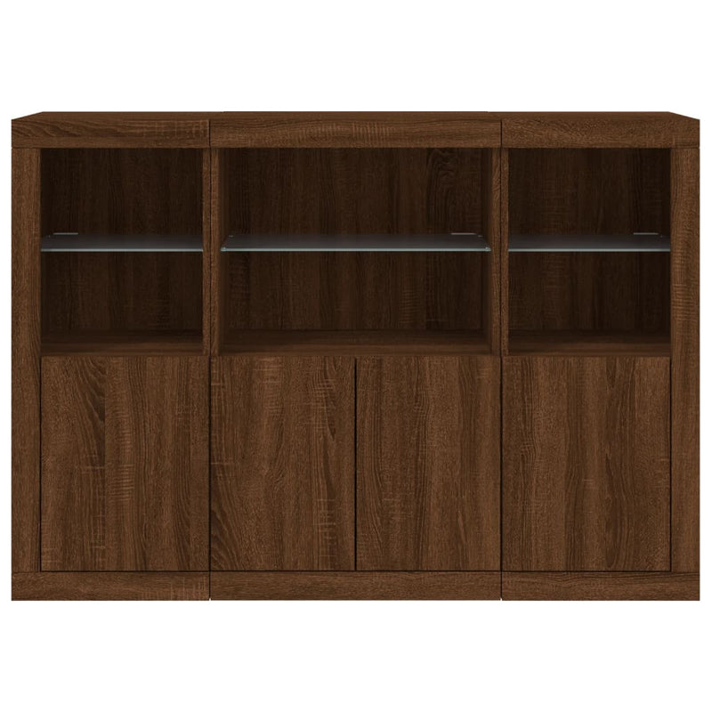 Sideboards with LED Lights 3 pcs Brown Oak Engineered Wood