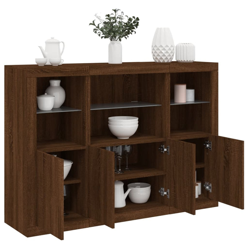 Sideboards with LED Lights 3 pcs Brown Oak Engineered Wood