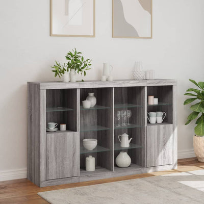 Sideboards with LED Lights 3 pcs Grey Sonoma Engineered Wood