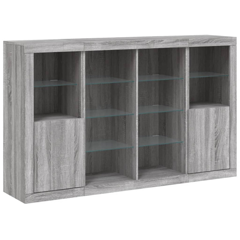 Sideboards with LED Lights 3 pcs Grey Sonoma Engineered Wood