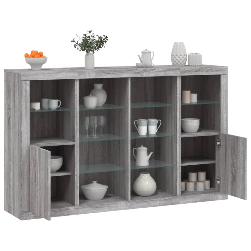 Sideboards with LED Lights 3 pcs Grey Sonoma Engineered Wood