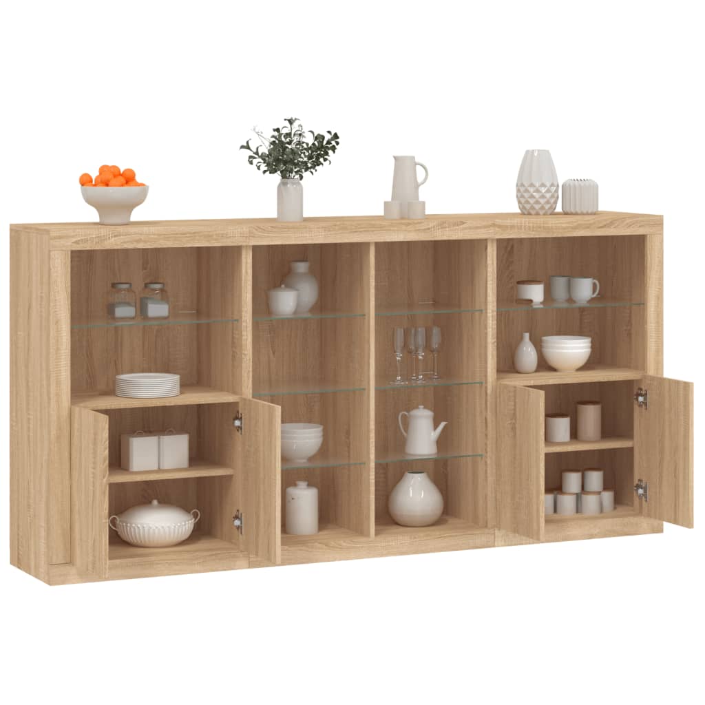 Sideboard with LED Lights 202x37x100 cm Sonoma oak