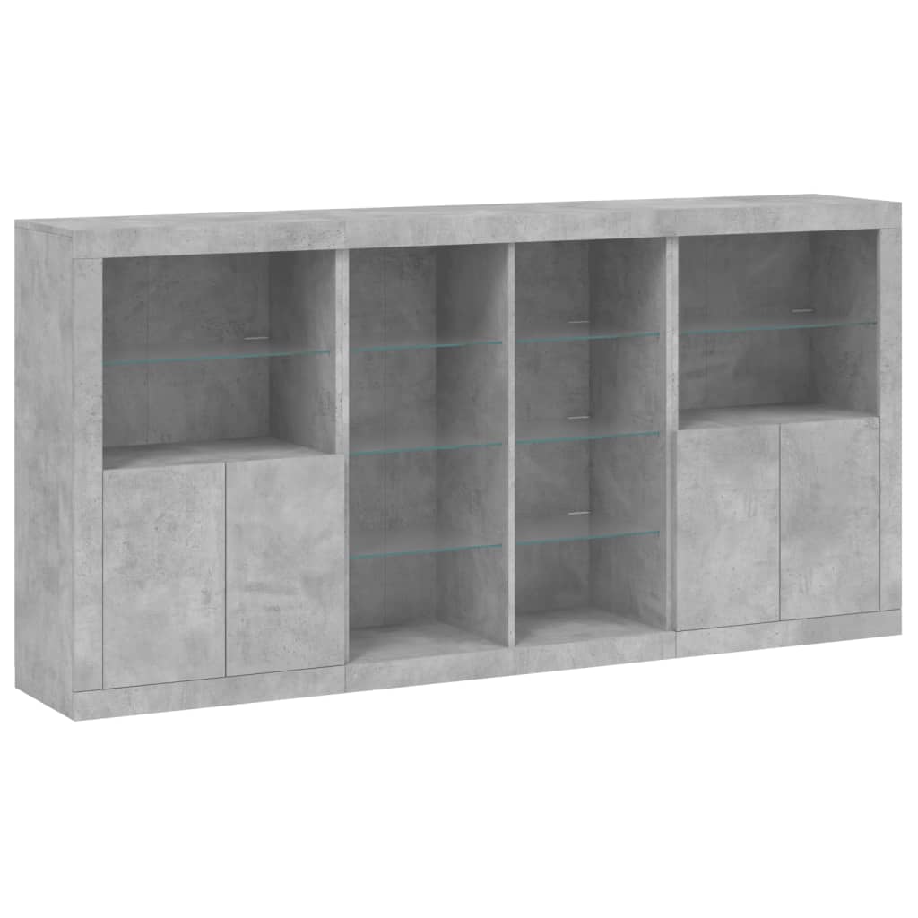 Sideboard with LED Lights 202x37x100 cm Concrete grey