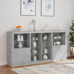 Sideboard with LED Lights 202x37x100 cm Concrete grey