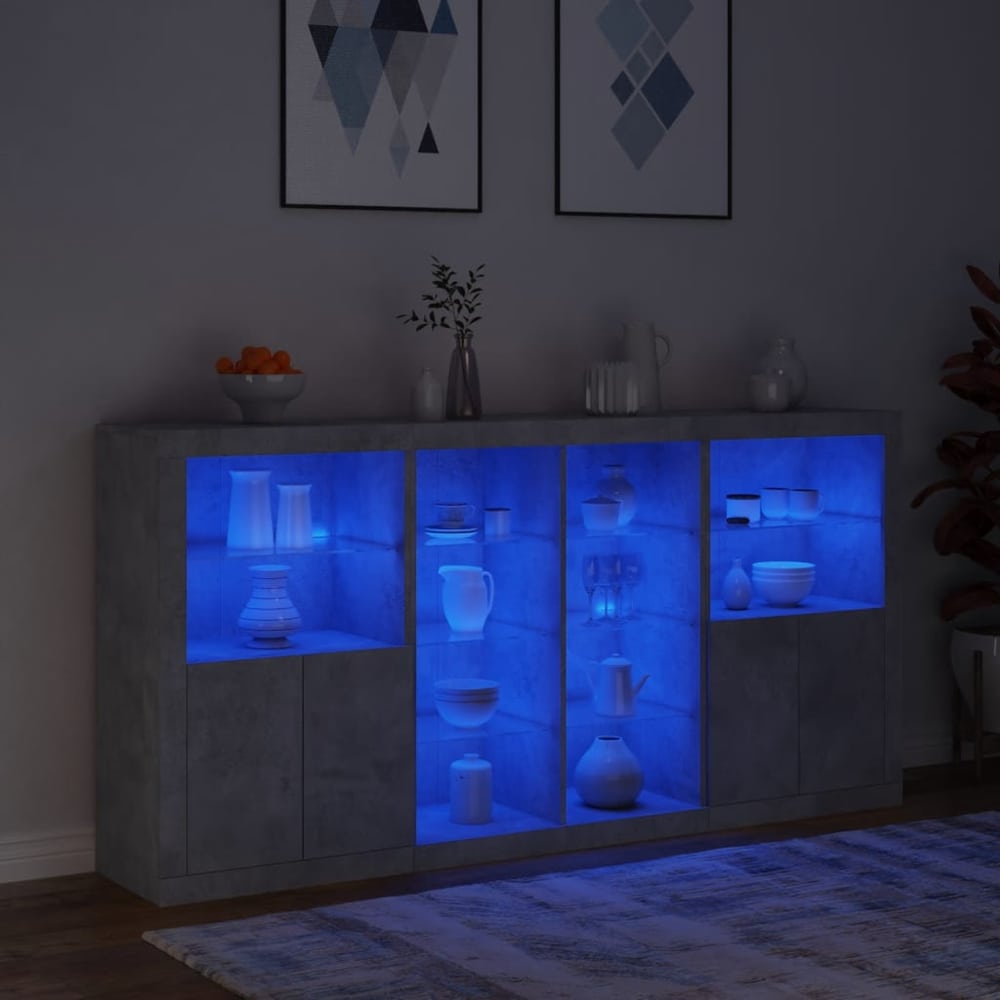Sideboard with LED Lights 202x37x100 cm Concrete grey