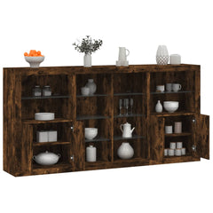 Sideboard with LED Lights 202x37x100 cm Smoked oak