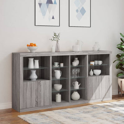 Sideboard with LED Lights Grey Sonoma 202x37x100 cm