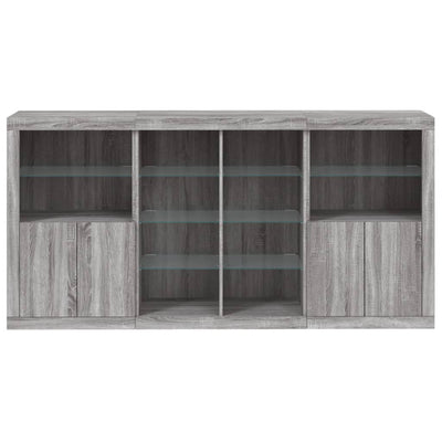 Sideboard with LED Lights Grey Sonoma 202x37x100 cm