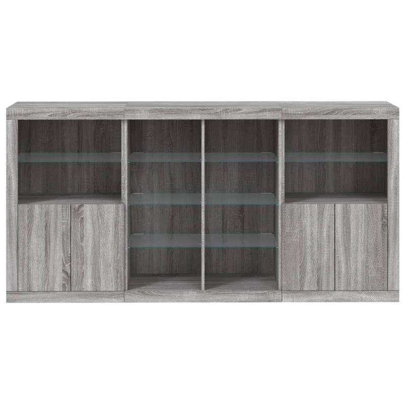 Sideboard with LED Lights Grey Sonoma 202x37x100 cm