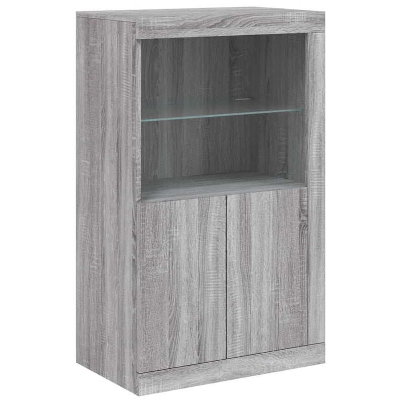 Sideboard with LED Lights Grey Sonoma 202x37x100 cm