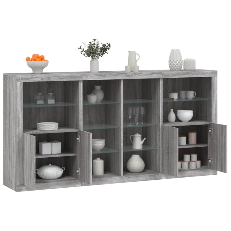 Sideboard with LED Lights Grey Sonoma 202x37x100 cm