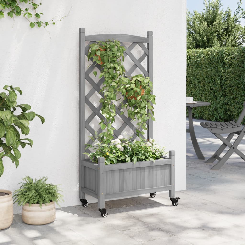 vidaXL Planter | Grey | Solid fir wood, iron | Medium | Planters | Planter 3