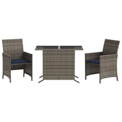 vidaXL 3 Piece Bistro Set with Cushions Grey Poly Rattan 2