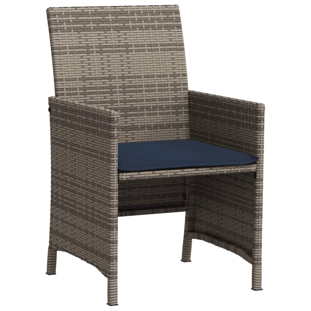 vidaXL 3 Piece Bistro Set with Cushions Grey Poly Rattan 4