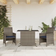 vidaXL 3 Piece Bistro Set with Cushions Grey Poly Rattan 1