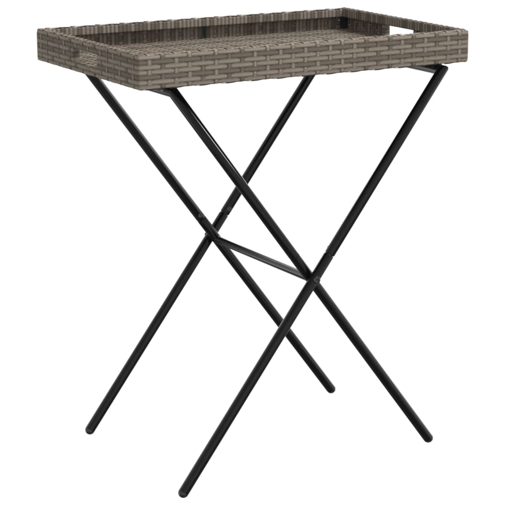 vidaXL Folding Tray Table Grey 65x40x75 cm Poly Rattan 2