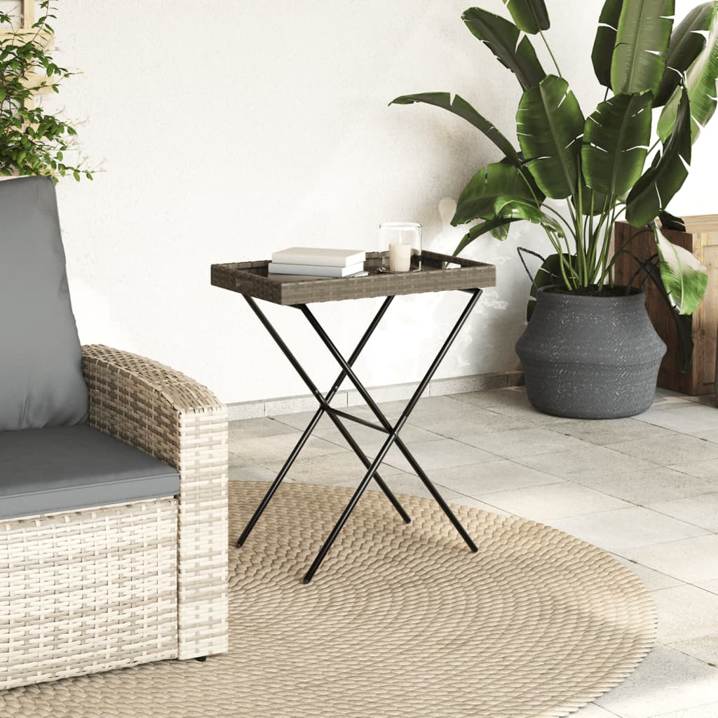 vidaXL Folding Tray Table Grey 65x40x75 cm Poly Rattan 3