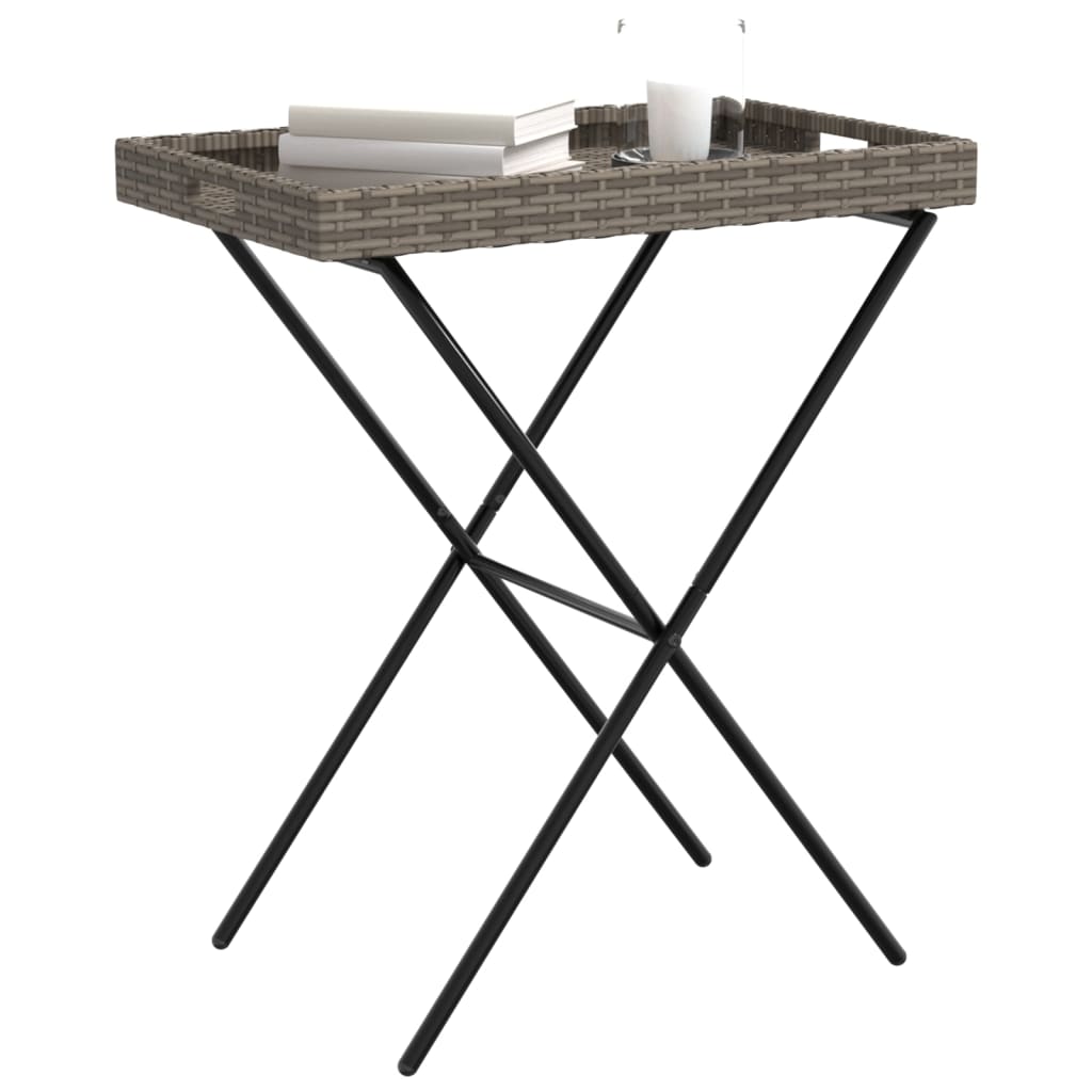 vidaXL Folding Tray Table Grey 65x40x75 cm Poly Rattan 4