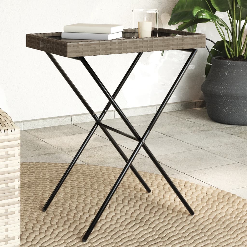 vidaXL Folding Tray Table Grey 65x40x75 cm Poly Rattan 1