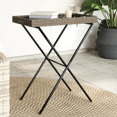vidaXL Folding Tray Table Grey 65x40x75 cm Poly Rattan 1
