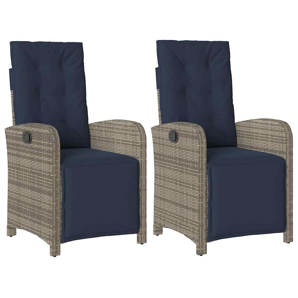 vidaXL Reclining Garden Chairs 2 pcs with Footrest Grey Poly Rattan 2