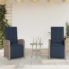 vidaXL Reclining Garden Chairs 2 pcs with Footrest Grey Poly Rattan 1