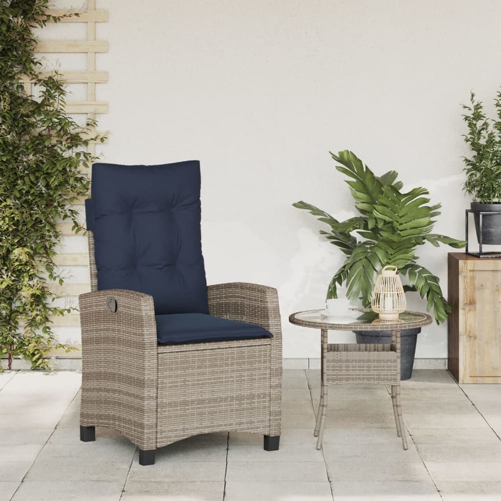 vidaXL Reclining Garden Chair with Cushions Grey Poly Rattan 3