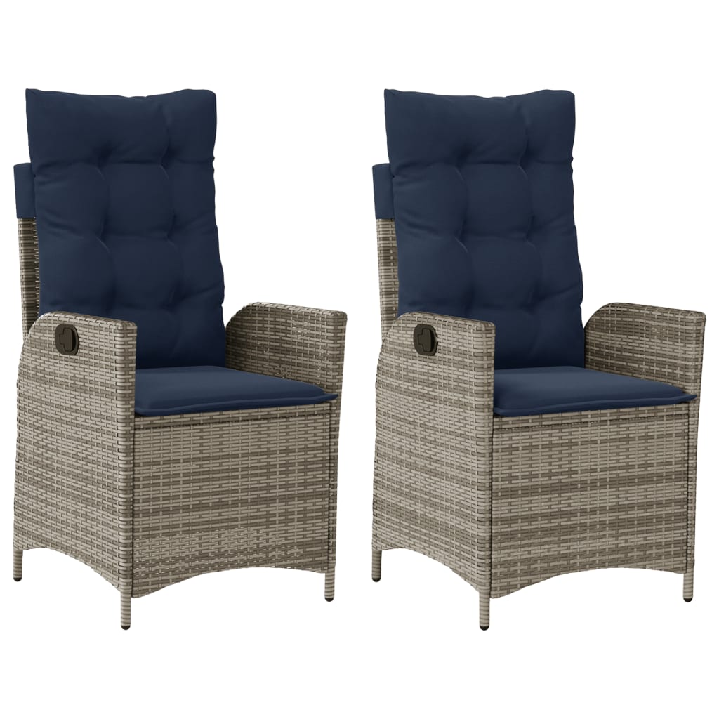 vidaXL Reclining Garden Chairs 2 pcs with Cushions Grey Poly Rattan 2