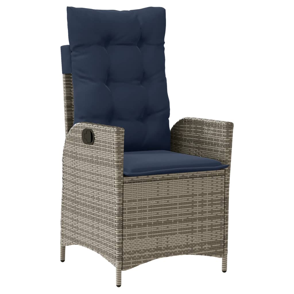 vidaXL Reclining Garden Chairs 2 pcs with Cushions Grey Poly Rattan 4