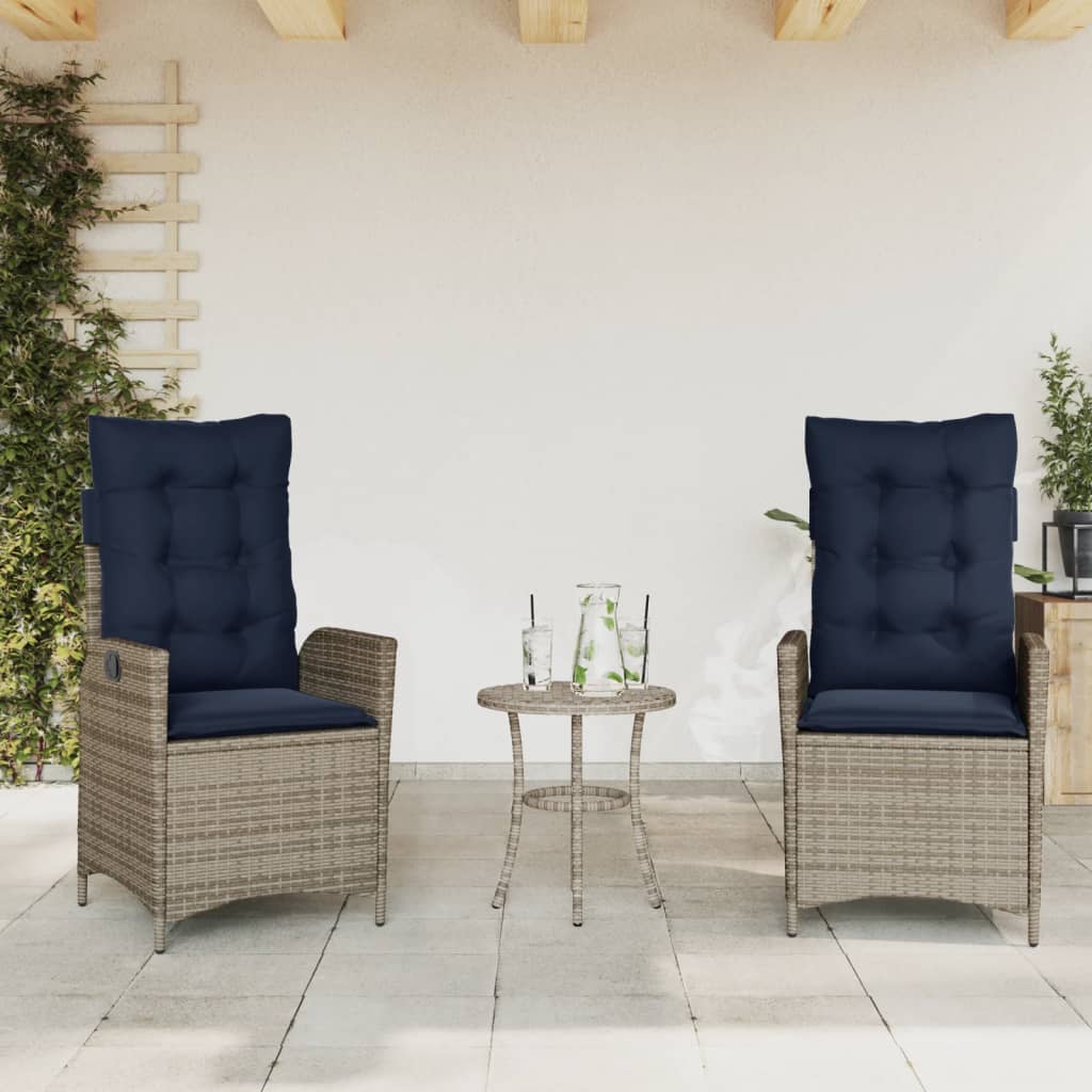 vidaXL Reclining Garden Chairs 2 pcs with Cushions Grey Poly Rattan 1