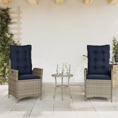 vidaXL 3 Piece Bistro Set with Cushions Grey Poly Rattan 3