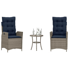 vidaXL 3 Piece Bistro Set with Cushions Grey Poly Rattan 1