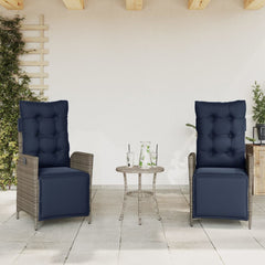 vidaXL Reclining Garden Chairs 2 pcs with Footrest Grey Poly Rattan 1