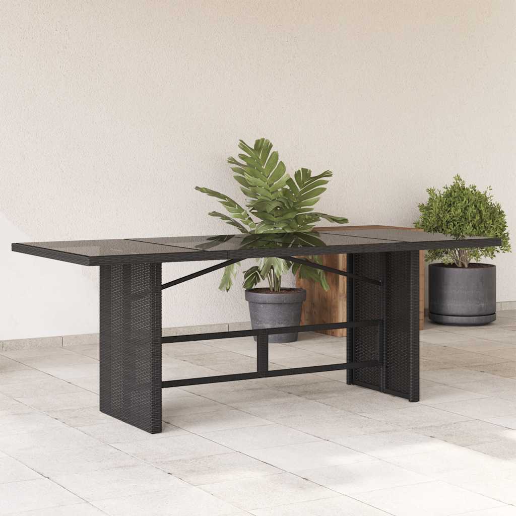 Garden Table with Top 190x80x74 cm Poly Rattan Black Glass