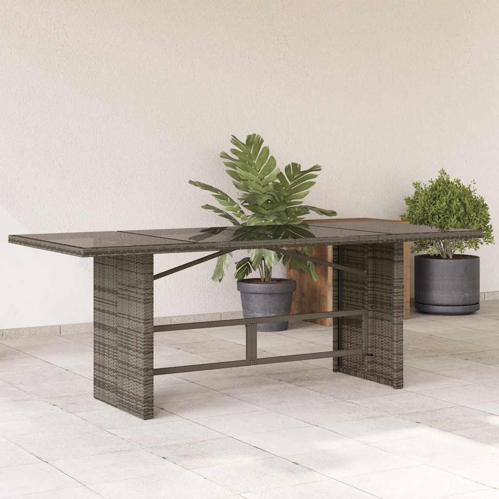 Garden Table with Top 190x80x74 cm Poly Rattan Grey Glass