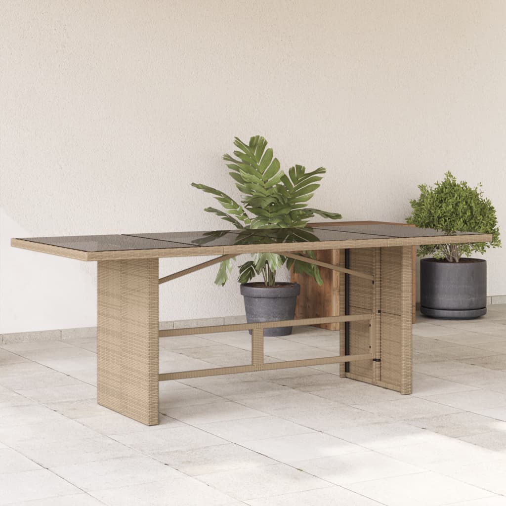 Garden Table with Top 190x80x74 cm Poly Rattan Beige Glass
