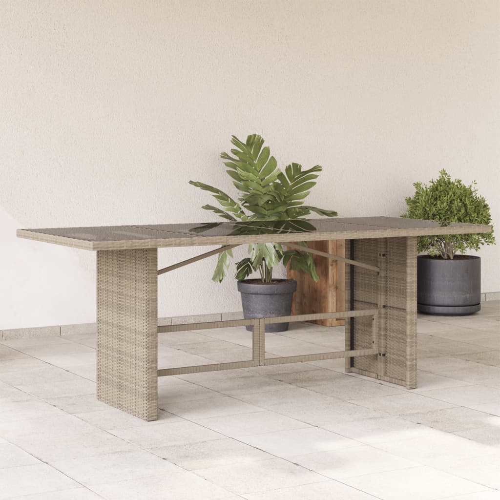 Garden Table with Top 190x80x74 cm Poly Rattan Light grey Glass