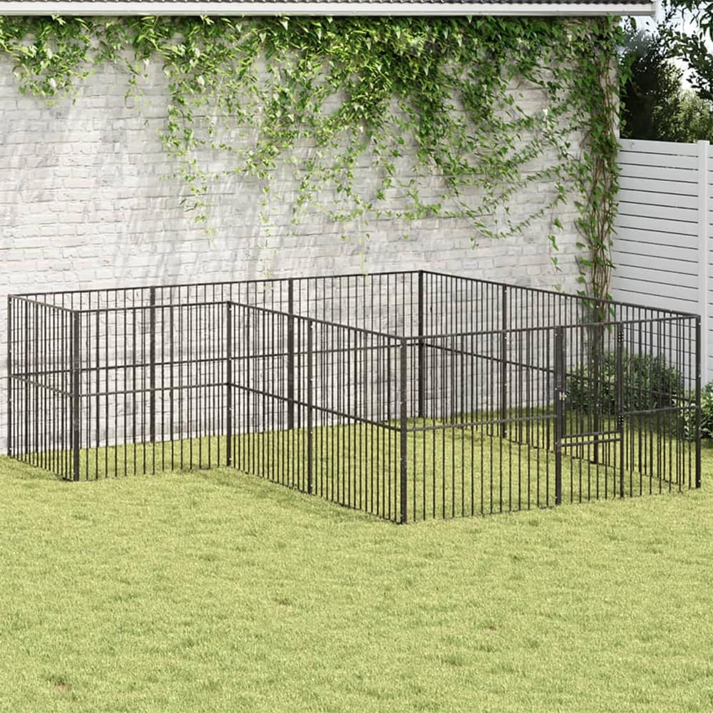 Dog Playpen 4 Panel Black Galvanised Steel 303 cm 300 cm