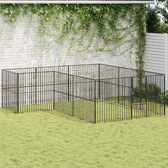 Dog Playpen 4 Panel Black Galvanised Steel 303 cm 300 cm