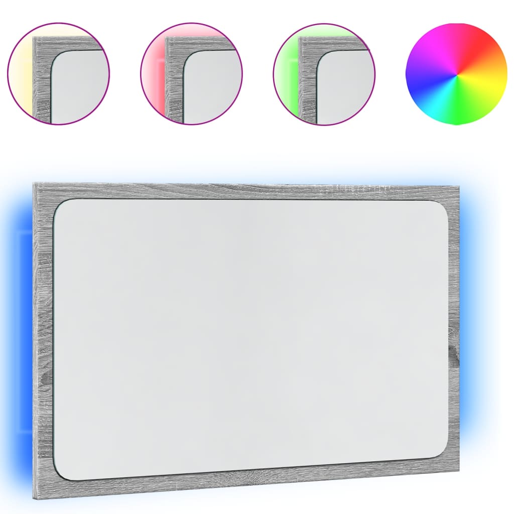 vidaXL LED Bathroom Mirror Grey Sonoma 60x8.5x38 cm Engineered Wood 2