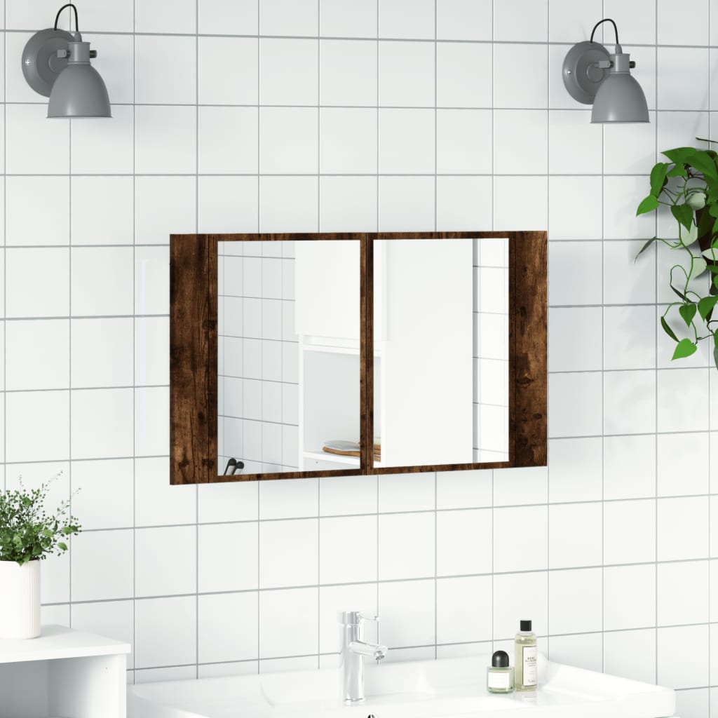 vidaXL LED Bathroom Mirror Cabinet Smoked Oak 80x12x45 cm Acrylic 3