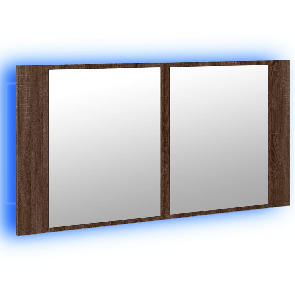vidaXL LED Bathroom Mirror Cabinet Brown Oak 90x12x45 cm Acrylic 5