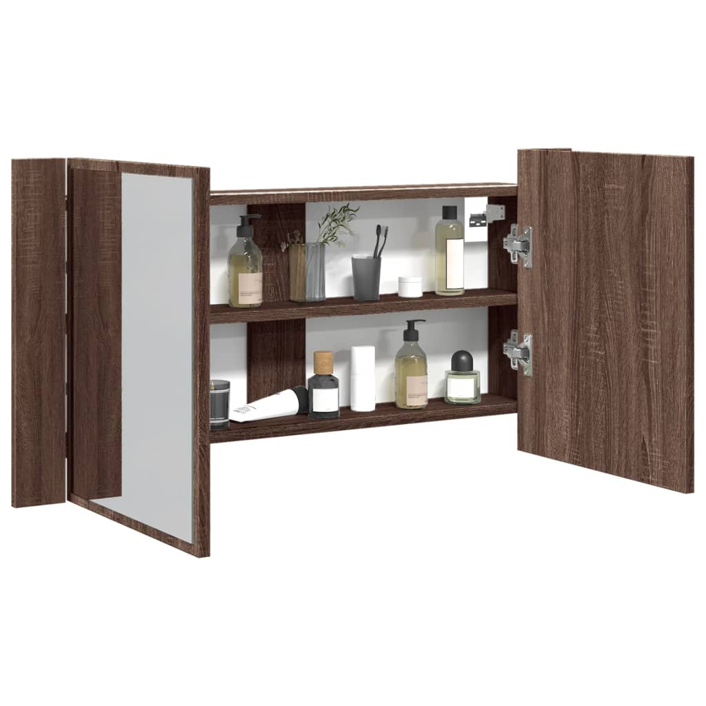 vidaXL LED Bathroom Mirror Cabinet Brown Oak 90x12x45 cm Acrylic 1