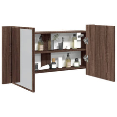 vidaXL LED Bathroom Mirror Cabinet Brown Oak 90x12x45 cm Acrylic 1