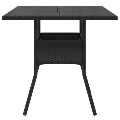 Garden Table with Glass Top Black 80x80x75 cm Poly Rattan