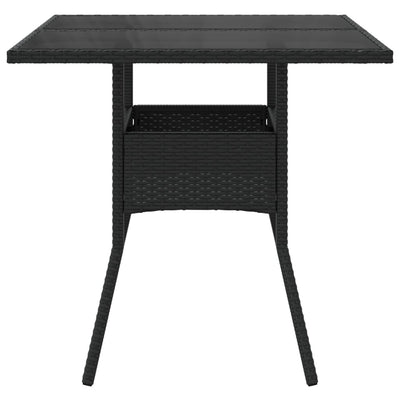 Garden Table with Glass Top Black 80x80x75 cm Poly Rattan